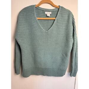 Rachel Zoe Womens L Long Sleeve Knit Sweater Teal Aqua Color Cotton Blend